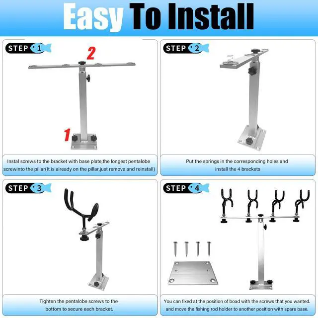 Alt view image 4 of 6 - Fishing Rod Holder for Boat,Marine Fishing Pole Rack with The Function of Holding Four Fishing rods and 360 Degree Rotation & Adjustable Height,Includes mounting Plate