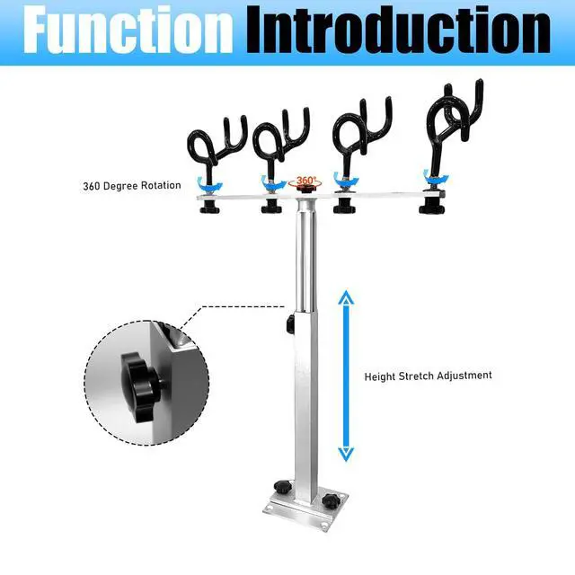 Alt view image 5 of 6 - Fishing Rod Holder for Boat,Marine Fishing Pole Rack with The Function of Holding Four Fishing rods and 360 Degree Rotation & Adjustable Height,Includes mounting Plate