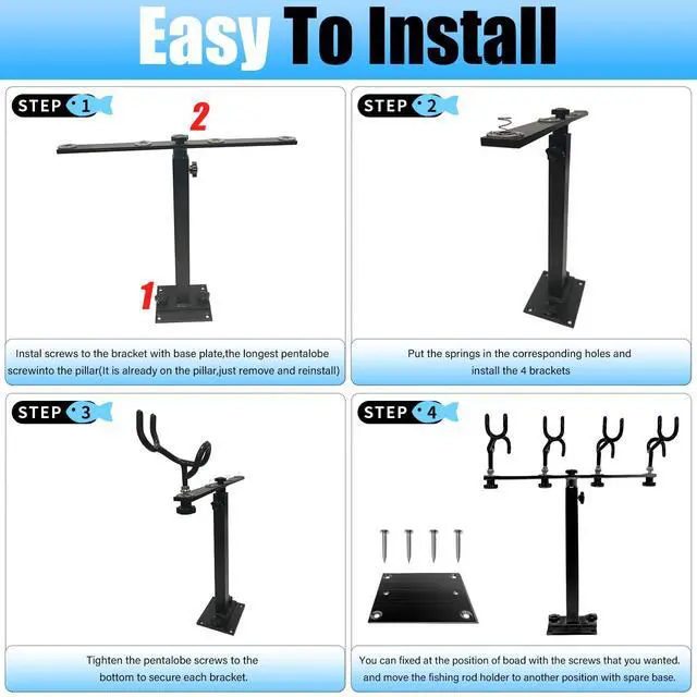 Alt view image 4 of 7 - Fishing Rod Holder for Boat,Marine Fishing Pole Rack with The Function of Holding Four Fishing rods and 360 Degree Rotation & Adjustable Height,Includes mounting Plate