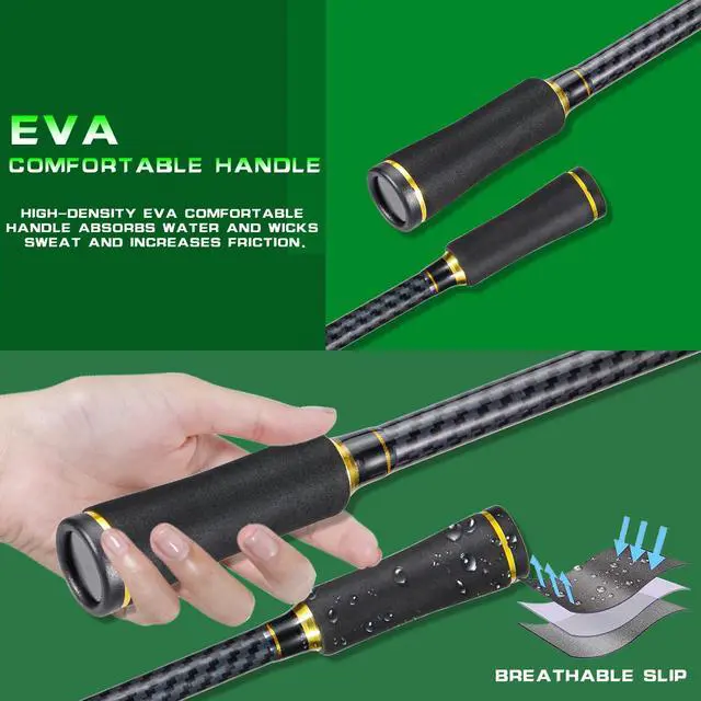 Alt view image 6 of 7 - Fishing Rod 24-Ton Carbon&Glass Fiber Composite Spinning and Casting Rod, 2 Piece for Bass Trout Crappie Travel Fishing- 6'0"