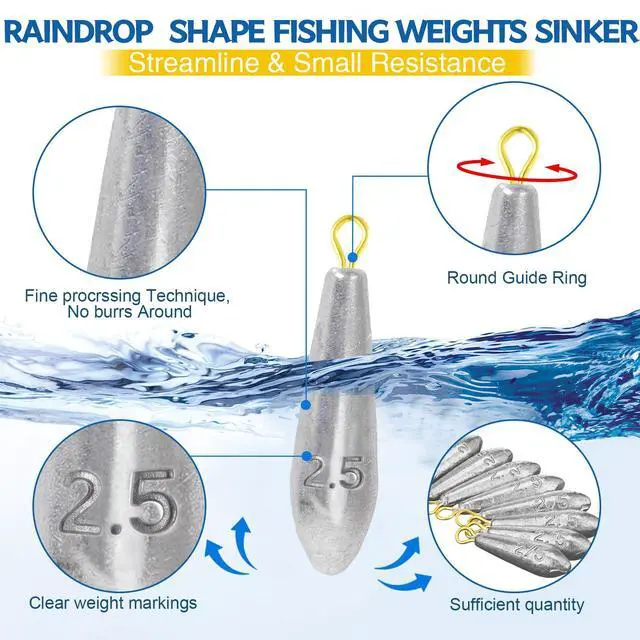 Alt view image 3 of 7 - Drop Shot Fishing Sinker Weights Kit Freshwater Catfishing Fishing Sinker Bass Casting Removable Line Saltwater Streamlined Snap Weight for Trolling Surf Tackle