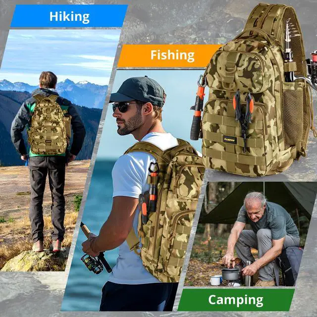 Alt view image 7 of 7 - Fishing Backpack with Tackle Boxes, Waterproof Sling Tackle Bag For Fishing Gear With Rod Holder, Fish Gifts for Men With Fish lures, Fish pliers