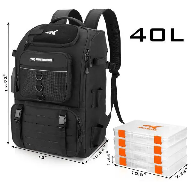 Alt view image 2 of 6 - KarryAll Fishing Tackle Backpack with Rod Holder 4 Tackle Boxes,40/26L Tackle Bag Storage Fishing Gear and Equipment
