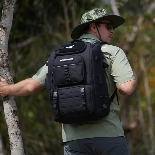 Alt view image 6 of 6 - KarryAll Fishing Tackle Backpack with Rod Holder 4 Tackle Boxes,40/26L Tackle Bag Storage Fishing Gear and Equipment