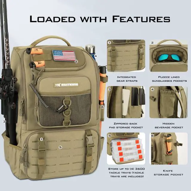 Alt view image 3 of 6 - KarryAll Fishing Tackle Backpack with Rod Holder 4 Tackle Boxes,40/26L Tackle Bag Storage Fishing Gear and Equipment