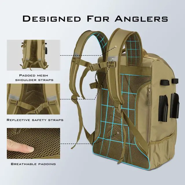 Alt view image 4 of 6 - KarryAll Fishing Tackle Backpack with Rod Holder 4 Tackle Boxes,40/26L Tackle Bag Storage Fishing Gear and Equipment