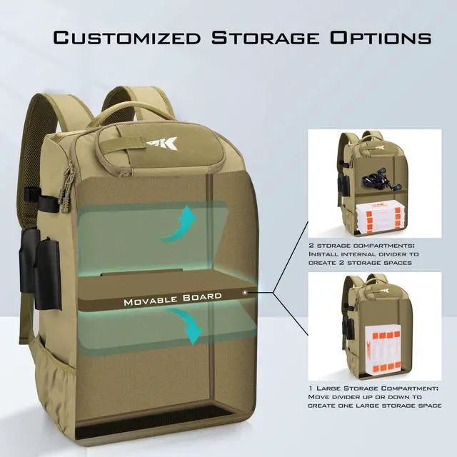 Alt view image 5 of 6 - KarryAll Fishing Tackle Backpack with Rod Holder 4 Tackle Boxes,40/26L Tackle Bag Storage Fishing Gear and Equipment