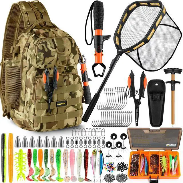 Main image of Fishing Backpack with Floating Fishing Net, Tackle Boxes, Waterproof Sling Tackle Bag For Fish Gear With Rod Holder, Gifts for Men