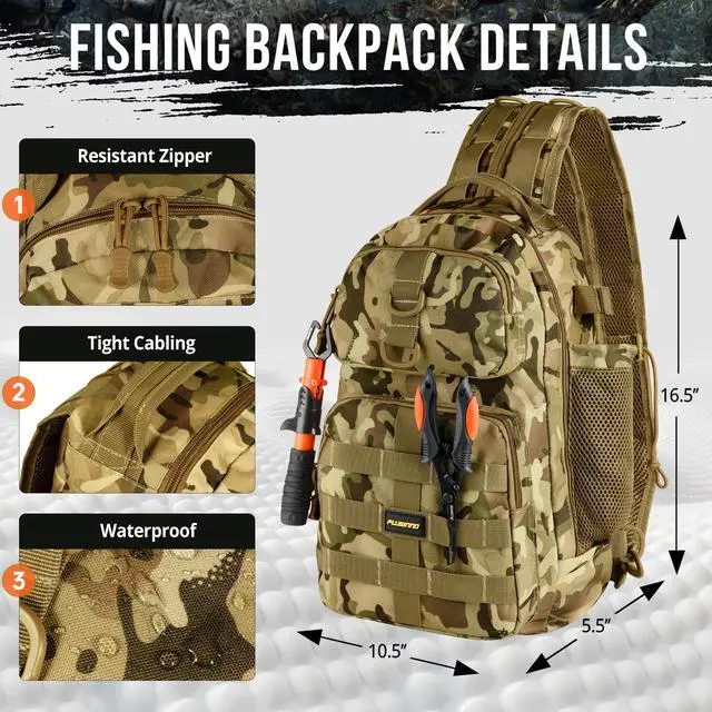 Alt view image 4 of 7 - Fishing Backpack with Floating Fishing Net, Tackle Boxes, Waterproof Sling Tackle Bag For Fish Gear With Rod Holder, Gifts for Men