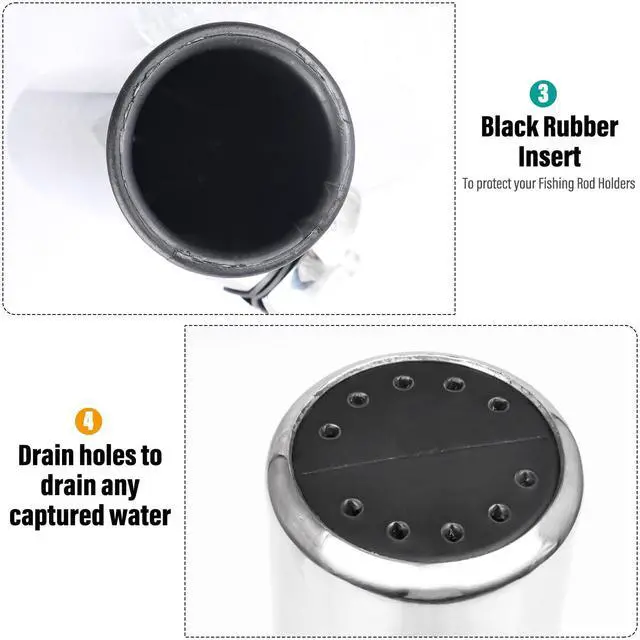 Alt view image 4 of 7 - 4pcs Stainless Steel Clamp on Fishing Rod Holders with Black Rubber Insert for Rails 7/8" to 1"