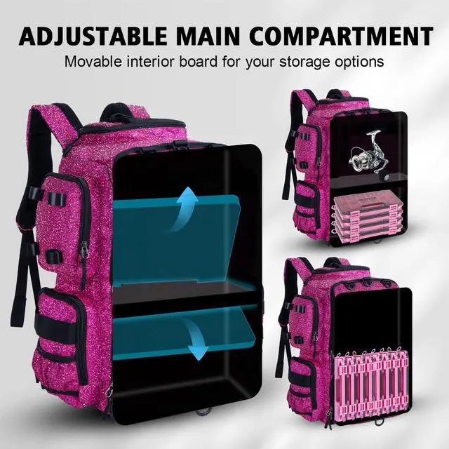 Alt view image 5 of 7 - Fishing Backpack with 4 Tackle Boxes,900D Water-Resistant Tackle Backpack with Rod Holders,45L Large Fishing Bag Storage Gear Tackle Bag with Rain Cover,Bottle Holder for Travel Camping Hiking