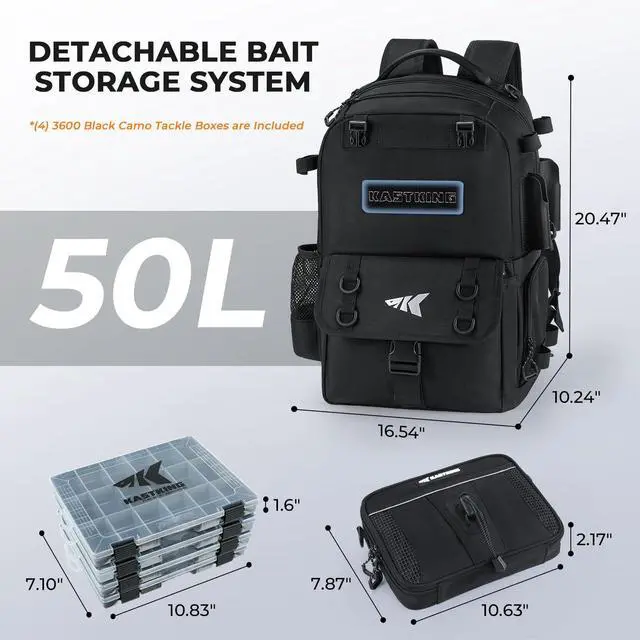Alt view image 3 of 7 - BaitSpace Fishing Tackle Backpack with Removable Bait Binder,2 Rod Holders Storage Fishing Gear and Equipment