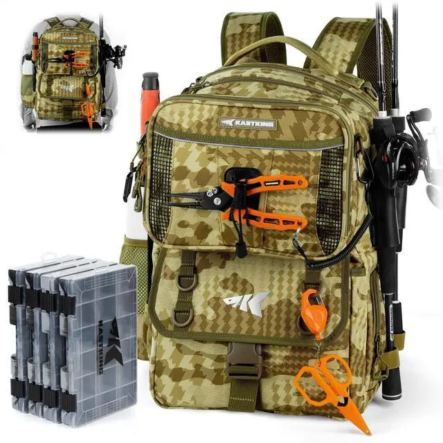 Main image of BaitSpace Fishing Tackle Backpack with Removable Bait Binder,2 Rod Holders Storage Fishing Gear and Equipment