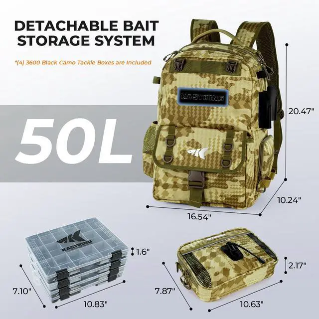 Alt view image 3 of 7 - BaitSpace Fishing Tackle Backpack with Removable Bait Binder,2 Rod Holders Storage Fishing Gear and Equipment
