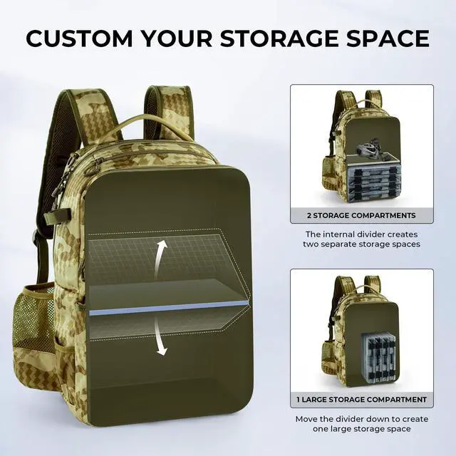 Alt view image 7 of 7 - BaitSpace Fishing Tackle Backpack with Removable Bait Binder,2 Rod Holders Storage Fishing Gear and Equipment