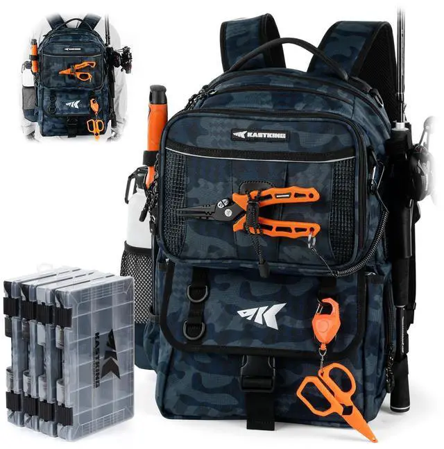 Main image of BaitSpace Fishing Tackle Backpack with Removable Bait Binder,2 Rod Holders Storage Fishing Gear and Equipment