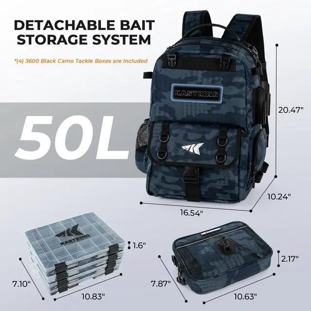 Alt view image 3 of 7 - BaitSpace Fishing Tackle Backpack with Removable Bait Binder,2 Rod Holders Storage Fishing Gear and Equipment