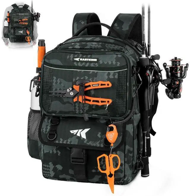 Main image of BaitSpace Fishing Tackle Backpack with Removable Bait Binder,2 Rod Holders Storage Fishing Gear and Equipment