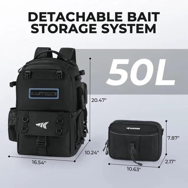 Alt view image 3 of 7 - BaitSpace Fishing Tackle Backpack with Removable Bait Binder,2 Rod Holders Storage Fishing Gear and Equipment