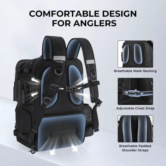 Alt view image 7 of 7 - BaitSpace Fishing Tackle Backpack with Removable Bait Binder,2 Rod Holders Storage Fishing Gear and Equipment