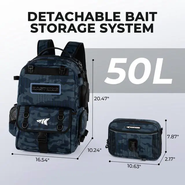 Alt view image 3 of 7 - BaitSpace Fishing Tackle Backpack with Removable Bait Binder,2 Rod Holders Storage Fishing Gear and Equipment