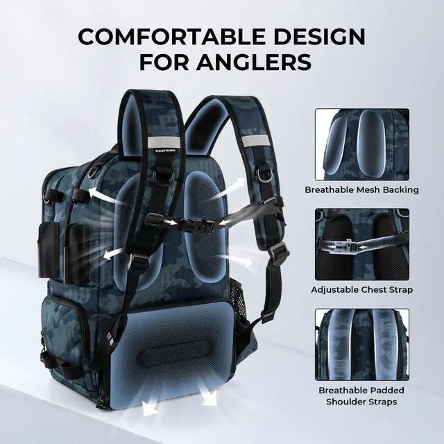 Alt view image 7 of 7 - BaitSpace Fishing Tackle Backpack with Removable Bait Binder,2 Rod Holders Storage Fishing Gear and Equipment