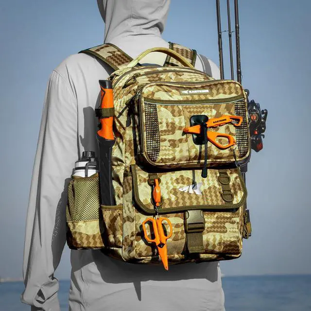 Alt view image 2 of 7 - BaitSpace Fishing Tackle Backpack with Removable Bait Binder,2 Rod Holders Storage Fishing Gear and Equipment