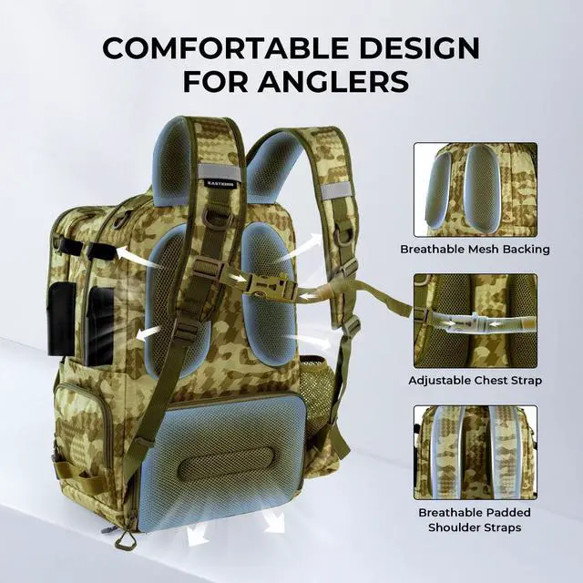 Alt view image 6 of 7 - BaitSpace Fishing Tackle Backpack with Removable Bait Binder,2 Rod Holders Storage Fishing Gear and Equipment