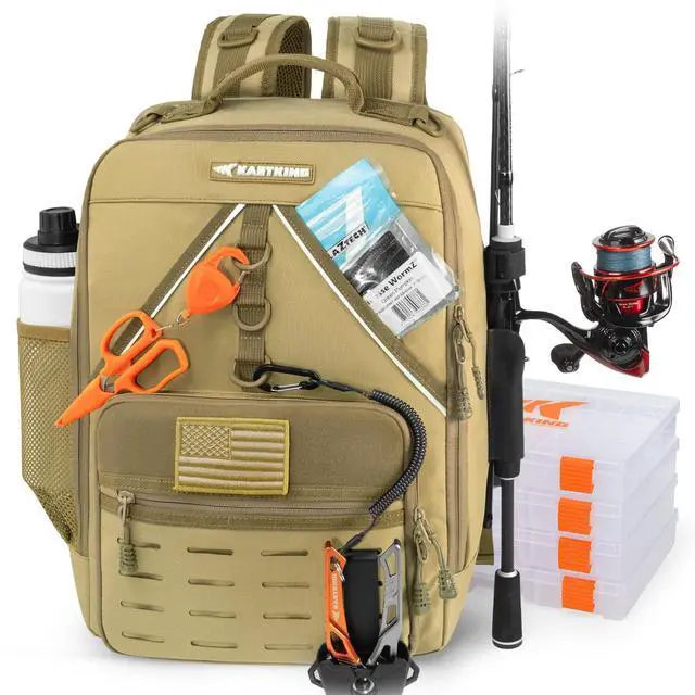 Main image of KarryAll Fishing Tackle Backpack with Rod Holder 4 Tackle Boxes,40/26L Tackle Bag Storage Fishing Gear and Equipment