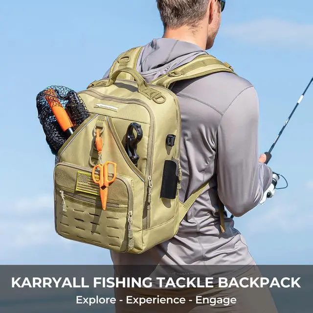 Alt view image 2 of 7 - KarryAll Fishing Tackle Backpack with Rod Holder 4 Tackle Boxes,40/26L Tackle Bag Storage Fishing Gear and Equipment