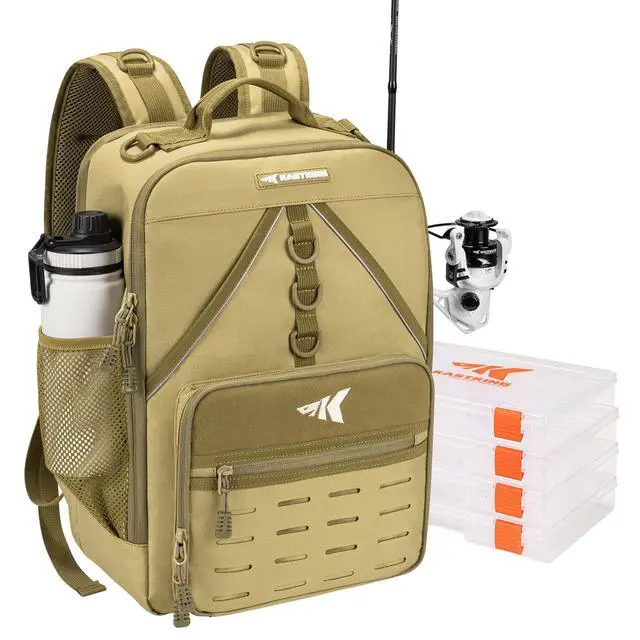 Alt view image 7 of 7 - KarryAll Fishing Tackle Backpack with Rod Holder 4 Tackle Boxes,40/26L Tackle Bag Storage Fishing Gear and Equipment