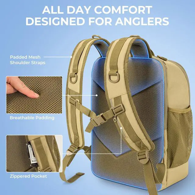 Alt view image 5 of 7 - KarryAll Fishing Tackle Backpack with Rod Holder 4 Tackle Boxes,40/26L Tackle Bag Storage Fishing Gear and Equipment