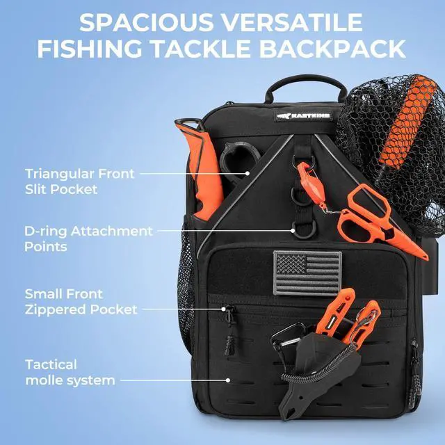 Alt view image 4 of 7 - KarryAll Fishing Tackle Backpack with Rod Holder 4 Tackle Boxes,40/26L Tackle Bag Storage Fishing Gear and Equipment