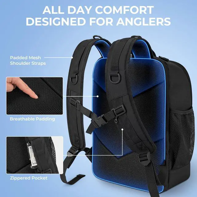 Alt view image 5 of 7 - KarryAll Fishing Tackle Backpack with Rod Holder 4 Tackle Boxes,40/26L Tackle Bag Storage Fishing Gear and Equipment