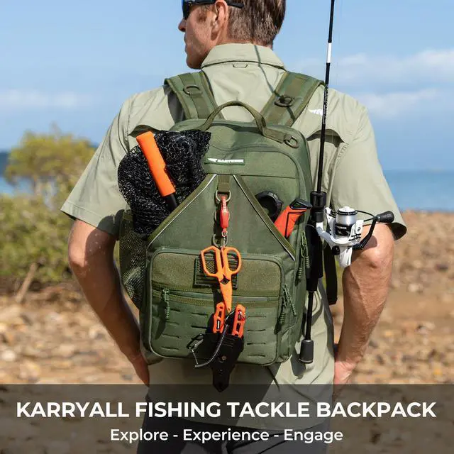 Alt view image 2 of 7 - KarryAll Fishing Tackle Backpack with Rod Holder 4 Tackle Boxes,40/26L Tackle Bag Storage Fishing Gear and Equipment