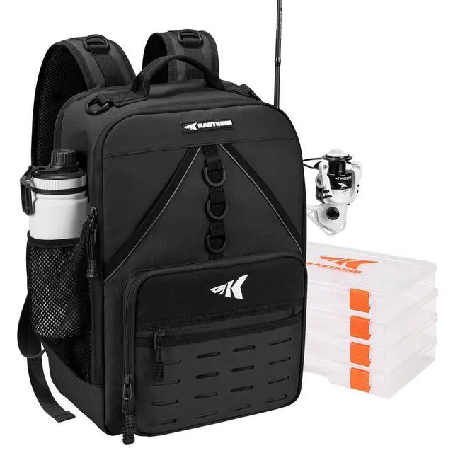 Alt view image 7 of 7 - KarryAll Fishing Tackle Backpack with Rod Holder 4 Tackle Boxes,40/26L Tackle Bag Storage Fishing Gear and Equipment