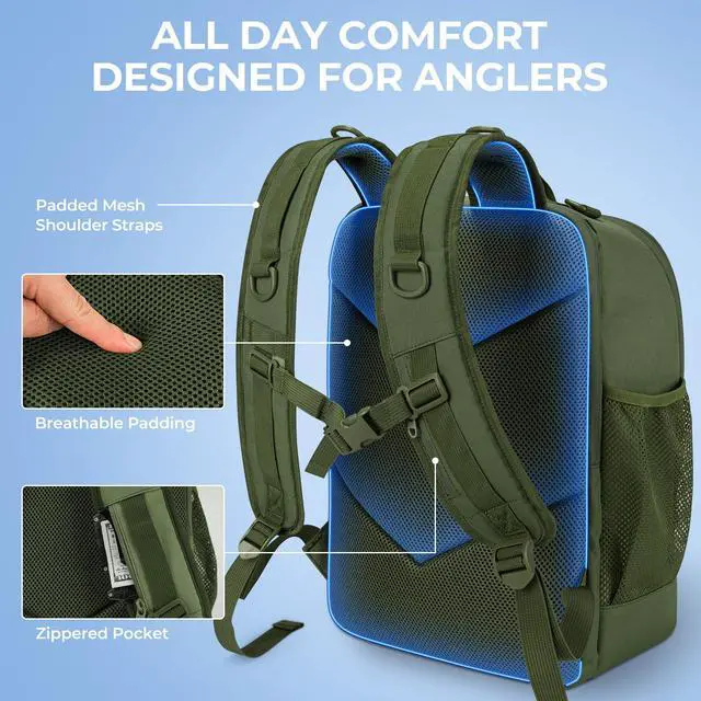 Alt view image 5 of 7 - KarryAll Fishing Tackle Backpack with Rod Holder 4 Tackle Boxes,40/26L Tackle Bag Storage Fishing Gear and Equipment