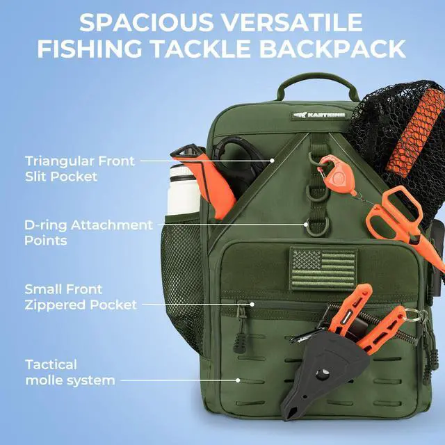 Alt view image 4 of 7 - KarryAll Fishing Tackle Backpack with Rod Holder 4 Tackle Boxes,40/26L Tackle Bag Storage Fishing Gear and Equipment