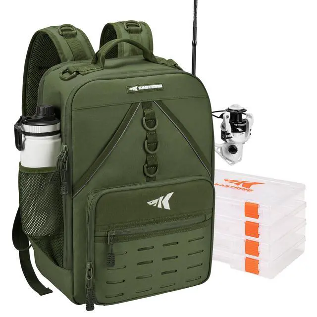 Alt view image 7 of 7 - KarryAll Fishing Tackle Backpack with Rod Holder 4 Tackle Boxes,40/26L Tackle Bag Storage Fishing Gear and Equipment