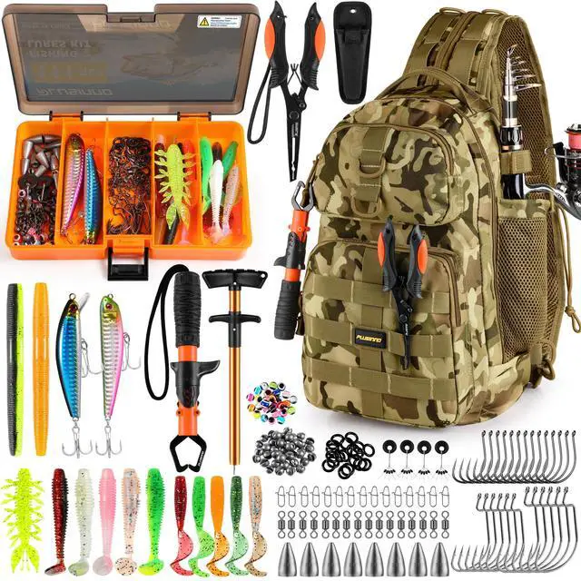 Main image of Fishing Backpack with Tackle Boxes, Waterproof Sling Tackle Bag For Fishing Gear With Rod Holder, Fish Gifts for Men With Fish lures, Fish pliers