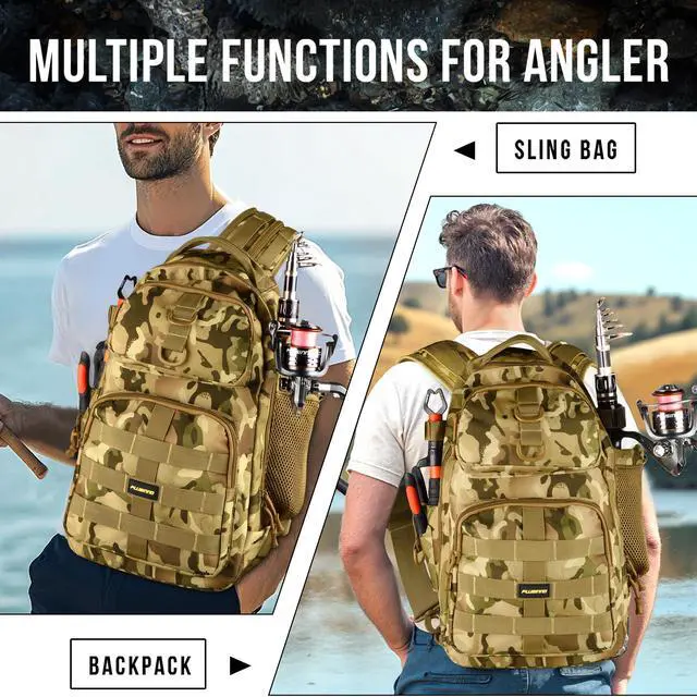 Alt view image 6 of 7 - Fishing Backpack with Tackle Boxes, Waterproof Sling Tackle Bag For Fishing Gear With Rod Holder, Fish Gifts for Men With Fish lures, Fish pliers