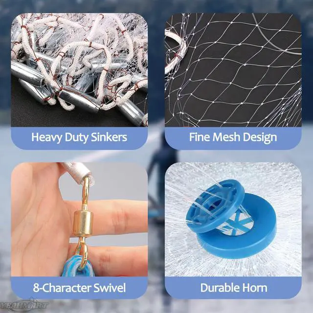 Alt view image 5 of 7 - American Saltwater Fishing Cast Net for Bait Trap Fish 3ft/4ft/5ft/6ft/7ft/8ft/9ft/10ft Radius Casting Nets with Heavy Duty Real Zinc Sinker Weights, 3/8inch Mesh Size