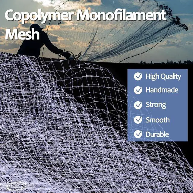 Alt view image 6 of 7 - American Saltwater Fishing Cast Net for Bait Trap Fish 3ft/4ft/5ft/6ft/7ft/8ft/9ft/10ft Radius Casting Nets with Heavy Duty Real Zinc Sinker Weights, 3/8inch Mesh Size