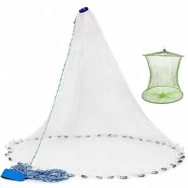 Main image of American Saltwater Fishing Cast Net for Bait Trap Fish 3ft/4ft/5ft/6ft/7ft/8ft/9ft/10ft Radius Casting Nets with Heavy Duty Real Zinc Sinker Weights, 3/8inch Mesh Size