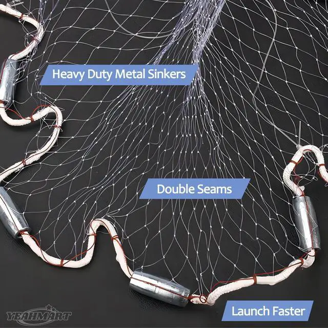 Alt view image 4 of 7 - American Saltwater Fishing Cast Net for Bait Trap Fish 3ft/4ft/5ft/6ft/7ft/8ft/9ft/10ft Radius Casting Nets with Heavy Duty Real Zinc Sinker Weights, 3/8inch Mesh Size