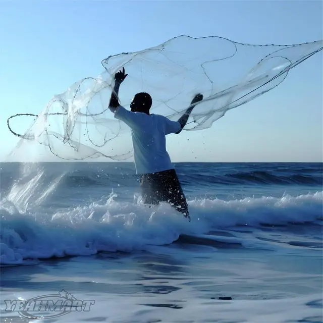 Alt view image 2 of 7 - American Saltwater Fishing Cast Net for Bait Trap Fish 3ft/4ft/5ft/6ft/7ft/8ft/9ft/10ft Radius Casting Nets with Heavy Duty Real Zinc Sinker Weights, 3/8inch Mesh Size