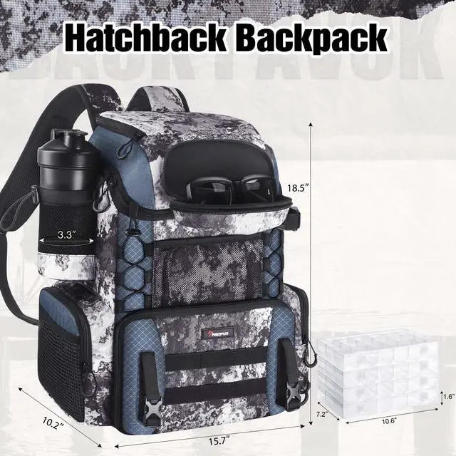 Alt view image 2 of 6 - Fishing Tackle Backpack with Rod Holders & 4 Tackle Boxes, 42L Outdoor Fishing Bag with Waterproof Rain Cover