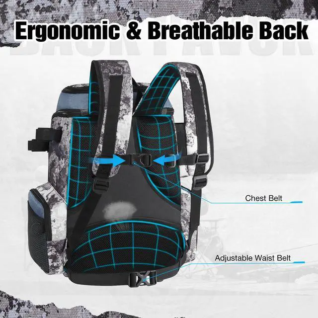 Alt view image 4 of 6 - Fishing Tackle Backpack with Rod Holders & 4 Tackle Boxes, 42L Outdoor Fishing Bag with Waterproof Rain Cover