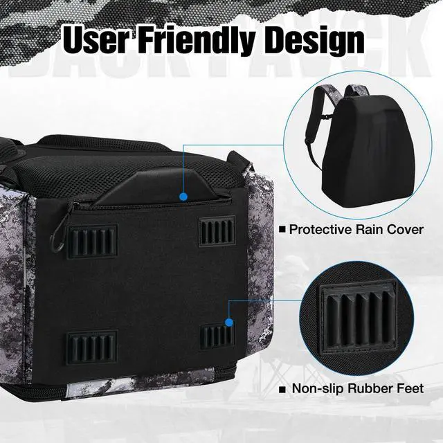 Alt view image 5 of 6 - Fishing Tackle Backpack with Rod Holders & 4 Tackle Boxes, 42L Outdoor Fishing Bag with Waterproof Rain Cover