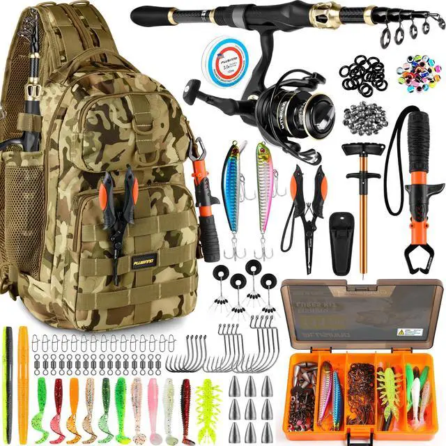 Main image of Fishing Backpack with Fishing Rod and Reel Combos Tackle Boxes, Waterproof Tackle Backpack for Gear with Rod Holder, Fish Gifts for Men with Tool Kit